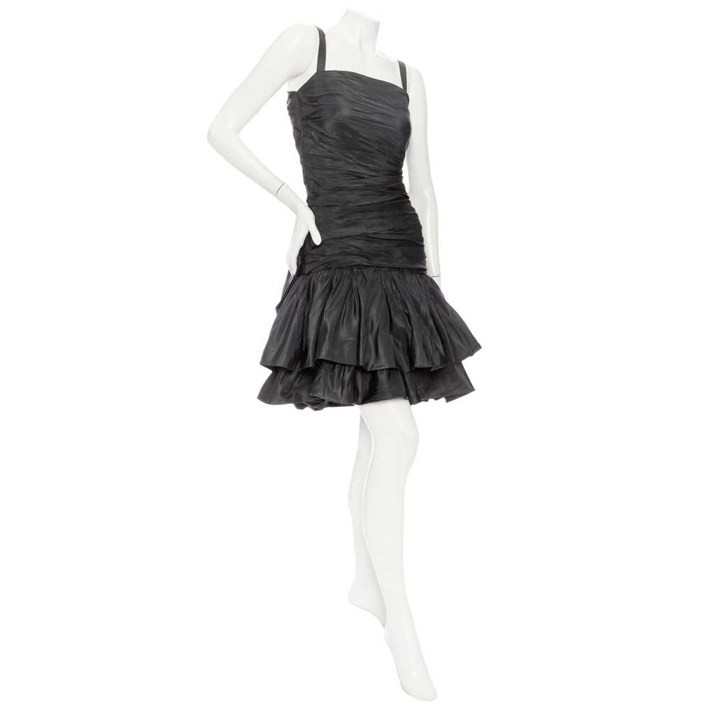 1980s Gray Taffeta Ruched Cocktail Dress - image 2