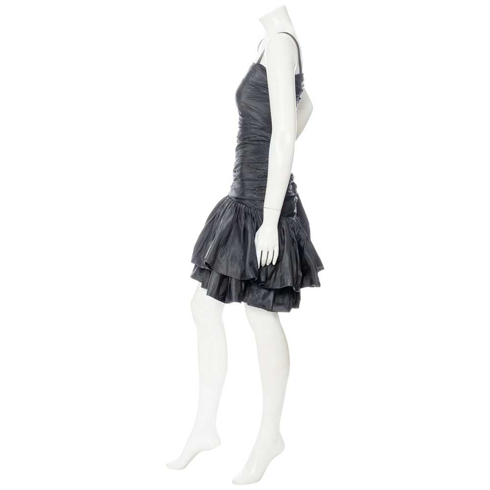 1980s Gray Taffeta Ruched Cocktail Dress - image 3