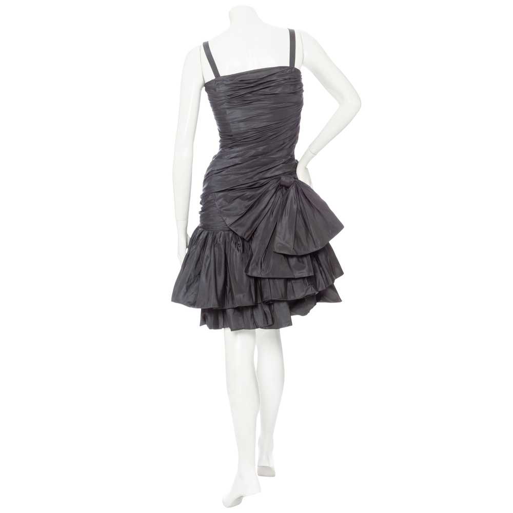 1980s Gray Taffeta Ruched Cocktail Dress - image 4