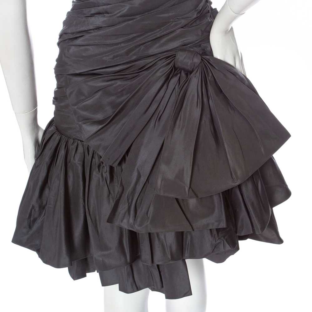 1980s Gray Taffeta Ruched Cocktail Dress - image 5