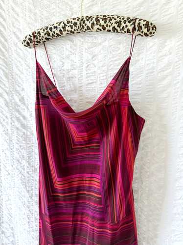90s sheer silk striped bias dress