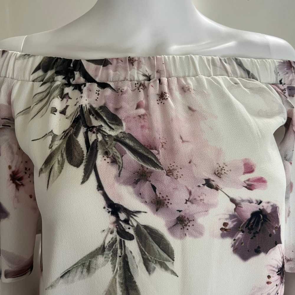 Ivory Floral Print Off-the-Shoulder Shift Dress - image 9
