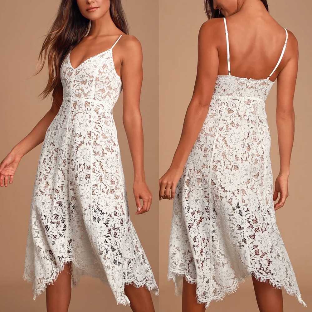 Lulu’s One Wish White Lace Midi Dress Sz XS - image 1