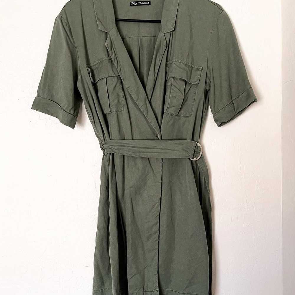 Zara Green Belted Wrap Mini Dress - image 2