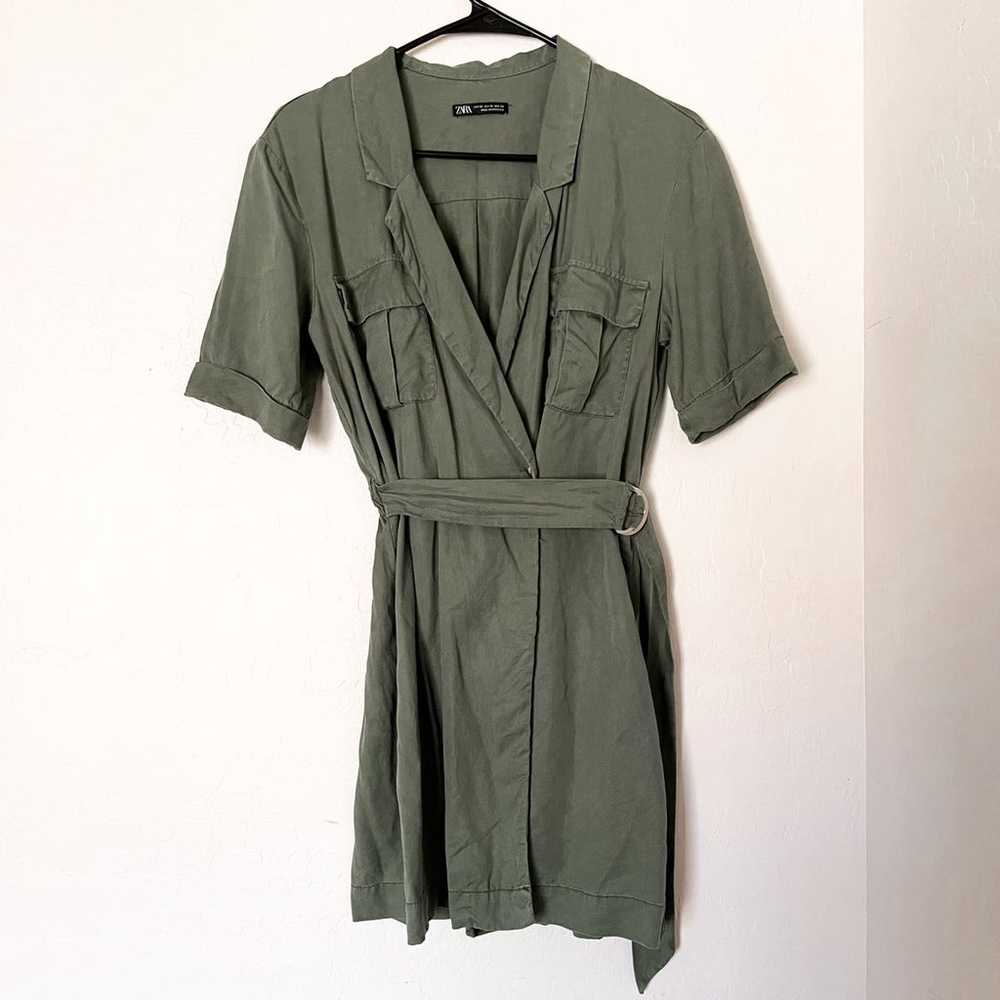 Zara Green Belted Wrap Mini Dress - image 3