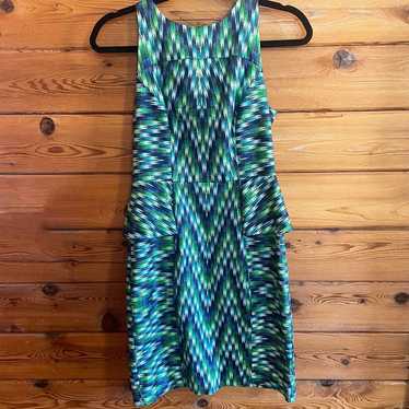 Milly blue and green chevron peplum print dress s… - image 1