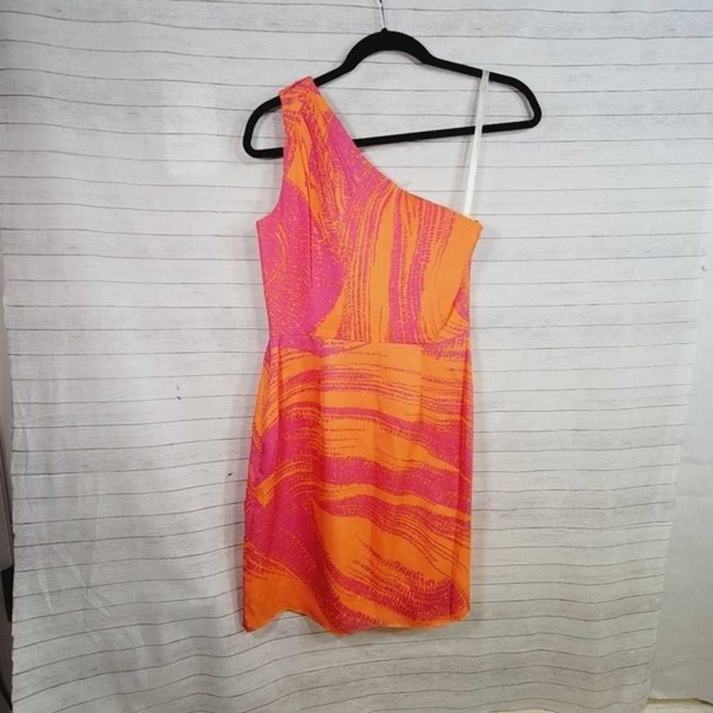 SHOSHANNA ONE SHOULDER FIT & FLARE ORANGE & PINK … - image 11