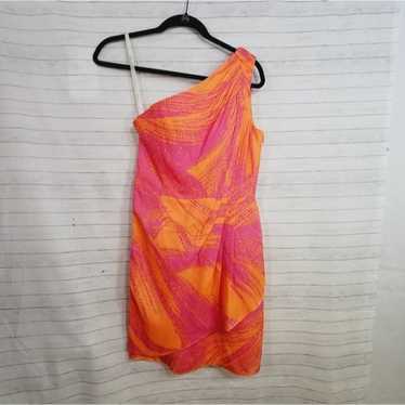 SHOSHANNA ONE SHOULDER FIT & FLARE ORANGE & PINK … - image 1