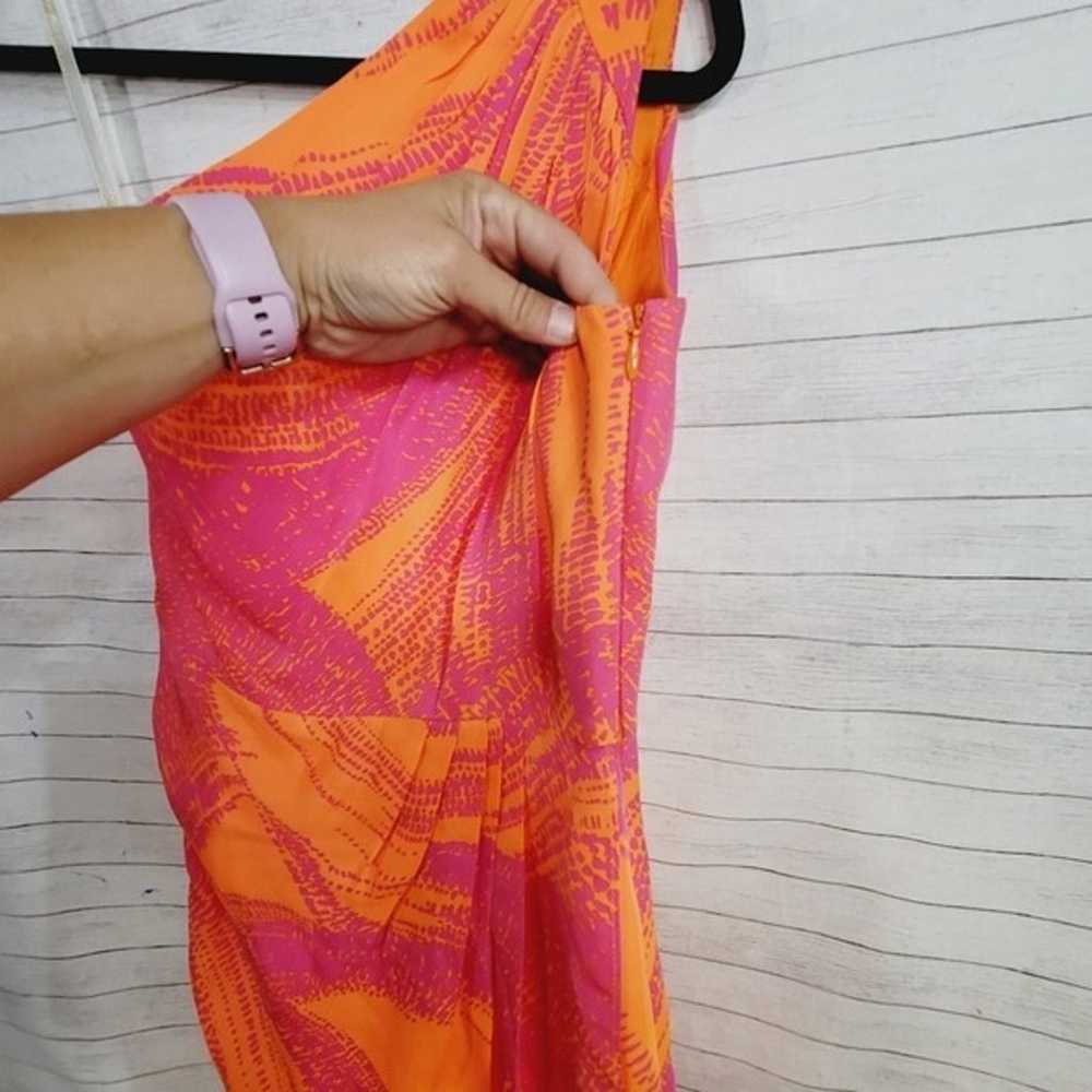 SHOSHANNA ONE SHOULDER FIT & FLARE ORANGE & PINK … - image 5