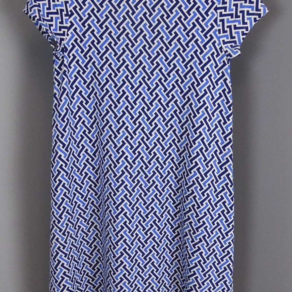 J. McLaughlin Blue Geometric Swing Dress With Poc… - image 1