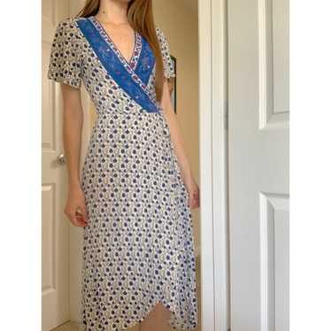 Lucky Brand Zoe Floral Faux Wrap Dress Womens size Medium Tie Waist Lined