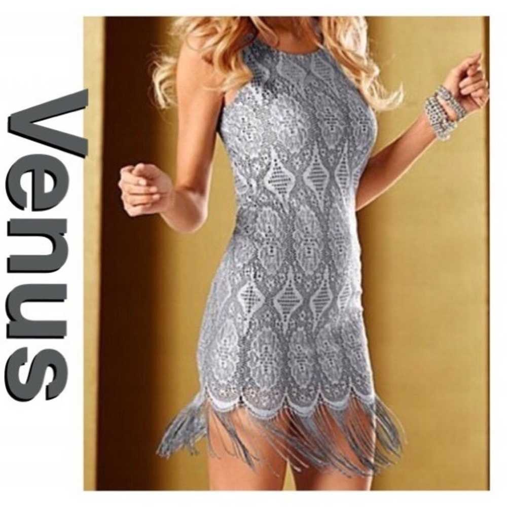 Venus Silver Lace Crochet and Fringe Dress - image 1
