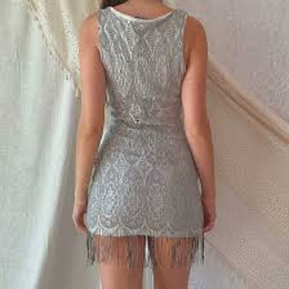 Venus Silver Lace Crochet and Fringe Dress - image 2