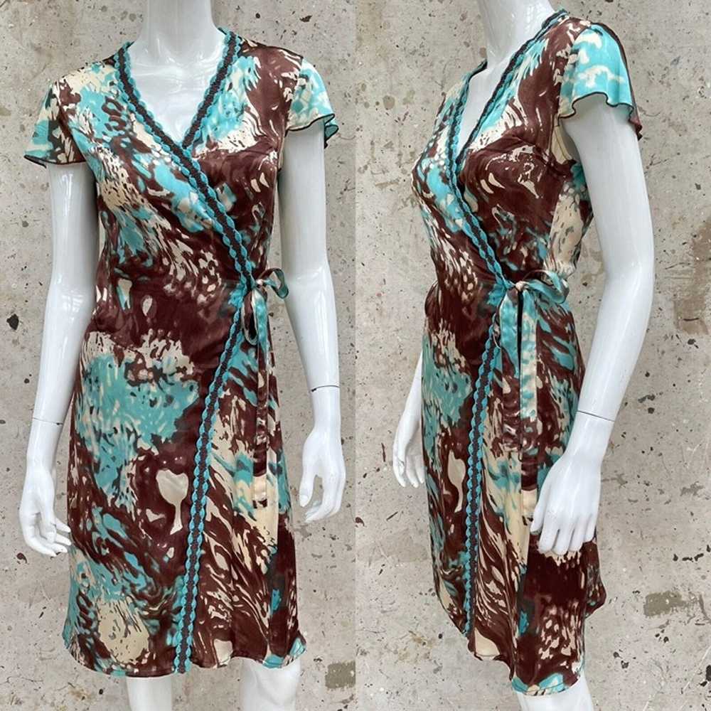 Aoyama Itchome Silk Wrap Dress With Crotchet Trim… - image 1