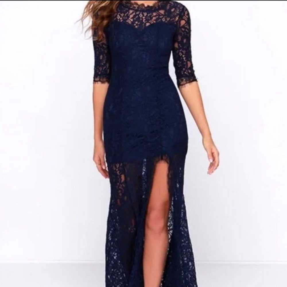 NWOT Lulus The Only One navy blue mermaid lace dr… - image 2