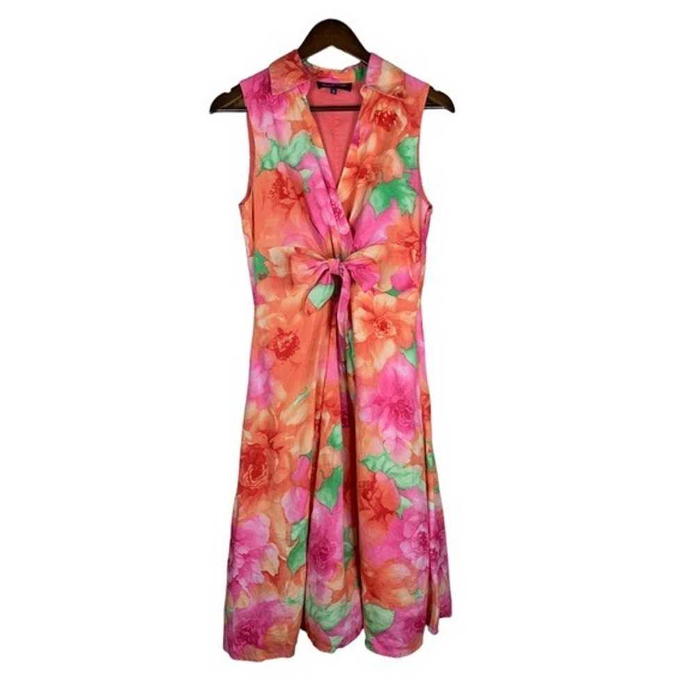 NEW Linen Sleeveless V Neck Pink Floral Midi Dres… - image 10