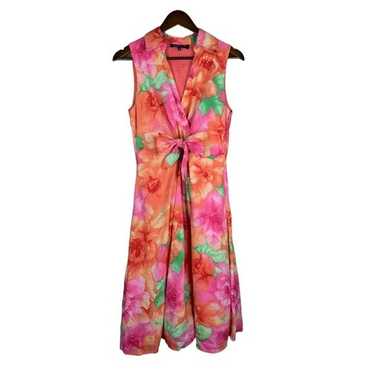NEW Linen Sleeveless V Neck Pink Floral Midi Dres… - image 1