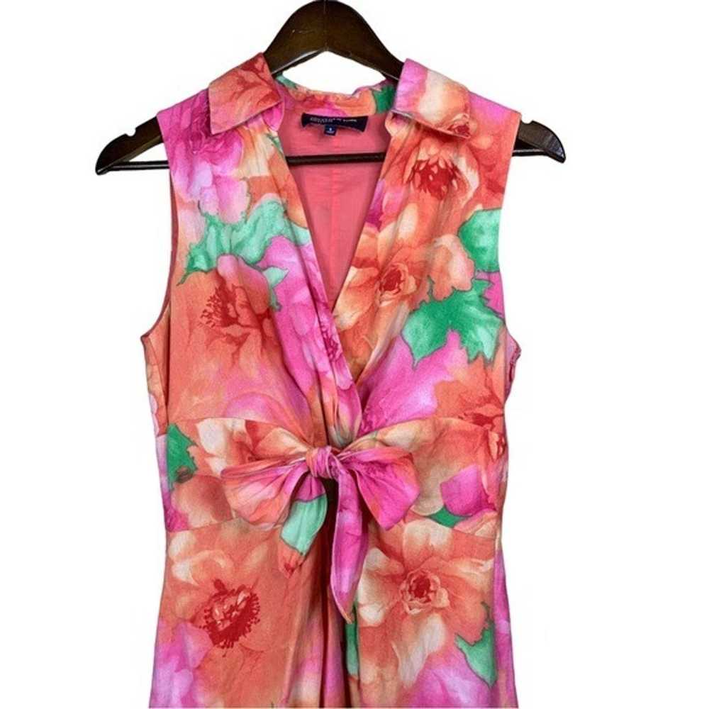 NEW Linen Sleeveless V Neck Pink Floral Midi Dres… - image 2