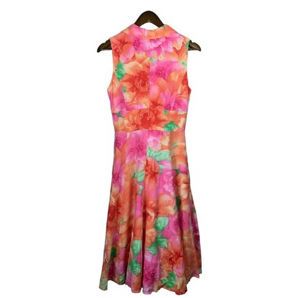 NEW Linen Sleeveless V Neck Pink Floral Midi Dres… - image 3