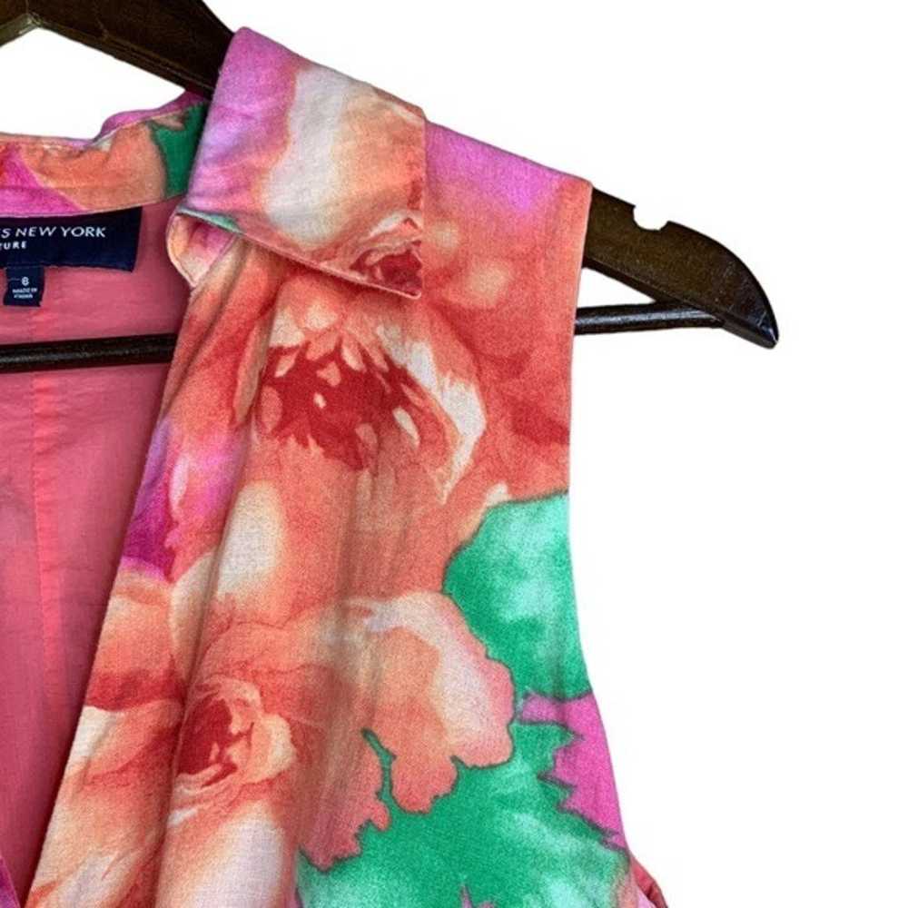 NEW Linen Sleeveless V Neck Pink Floral Midi Dres… - image 7