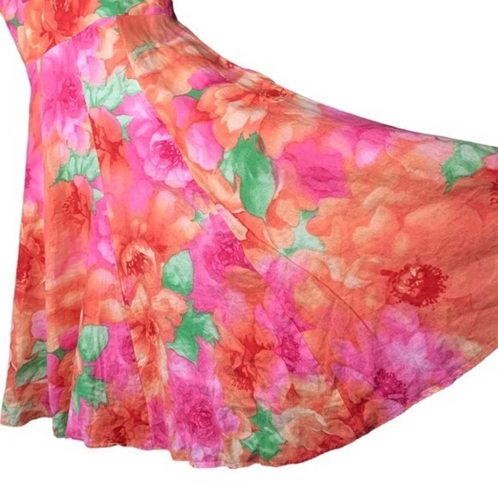 NEW Linen Sleeveless V Neck Pink Floral Midi Dres… - image 8
