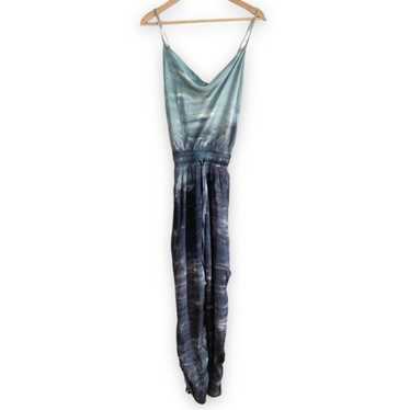 YFB tie dye jumpsuit lace up back blue white size 