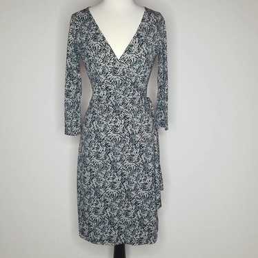 BCBG MaxAzria Adele blue gray patterned wrap dress