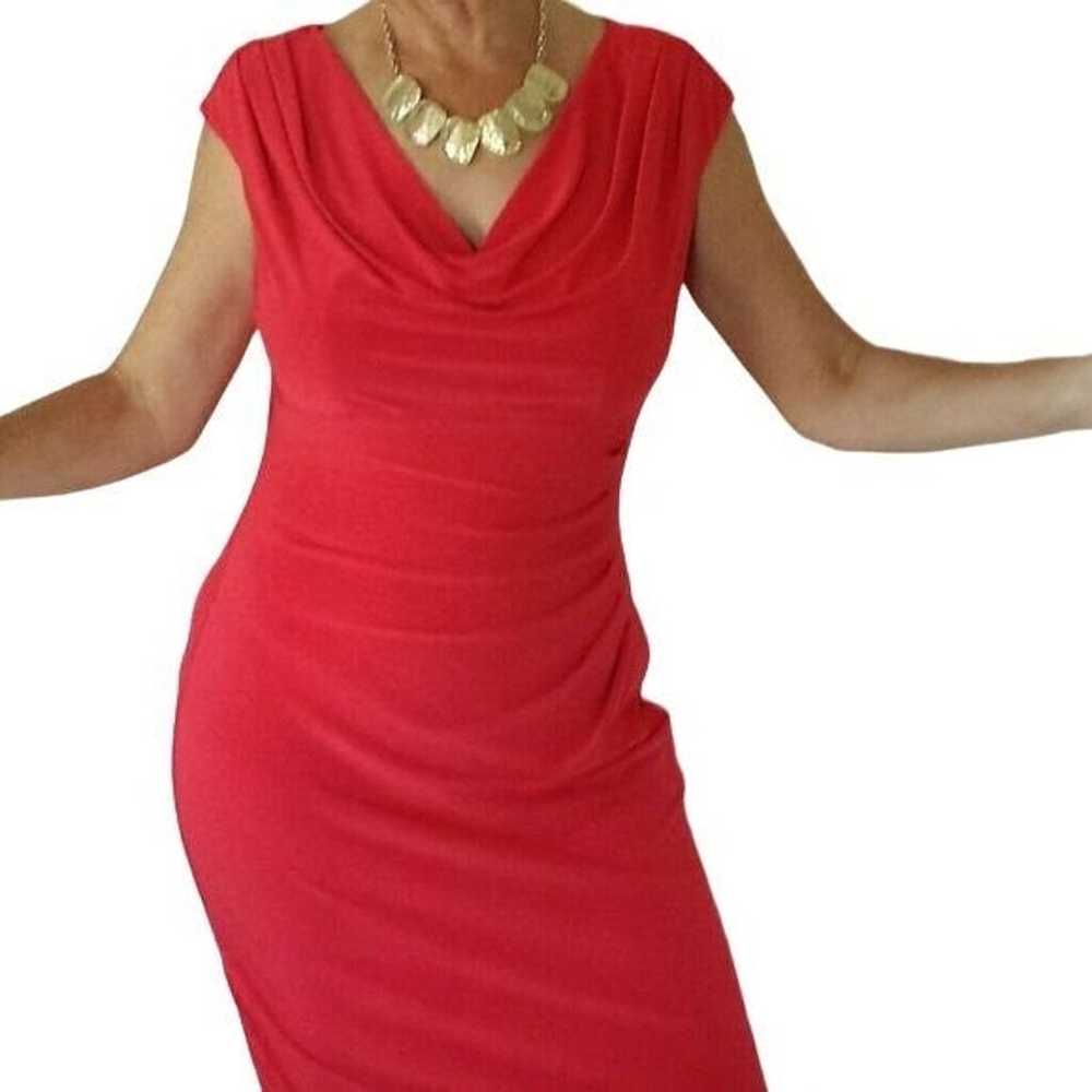 Size 6 RALPH LAUREN VIBRANT CORAL RUCHED JERSEY D… - image 5