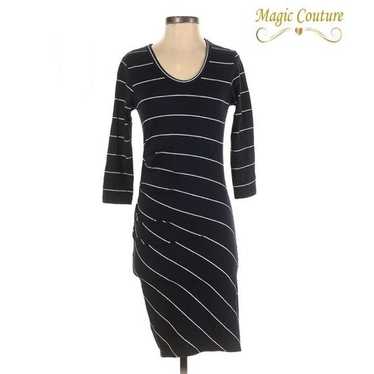 Sundry Navy and White Striped Ruched Bodycon Dress