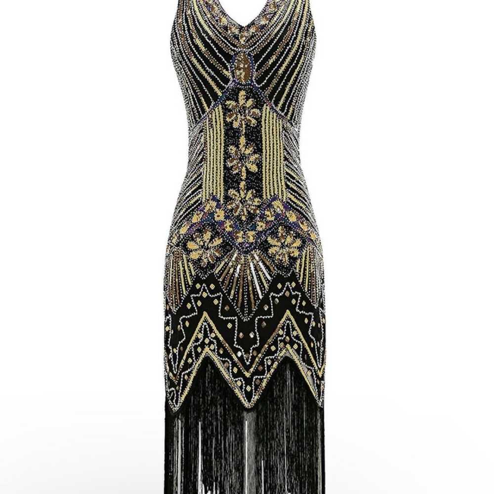 GOLD 1920S SEQUINED FLAPPER DRESS - image 1