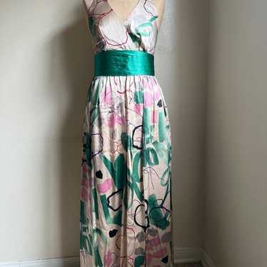 Silk 100% stain open back maxi dress size 4 - image 1