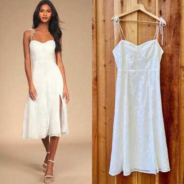 White Midi Dress - Jacquard Dress - Tie-Strap Dress - Lulus