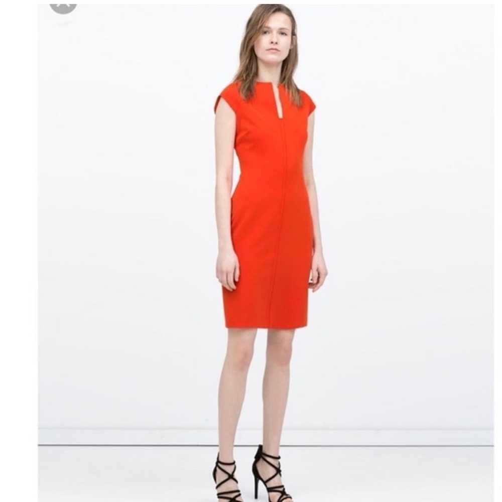 Zara orange stretch shift dress - image 2
