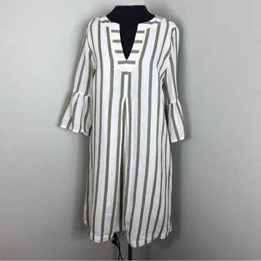 Soft Surroundings Linen Striped Summer Dress Crea… - image 1