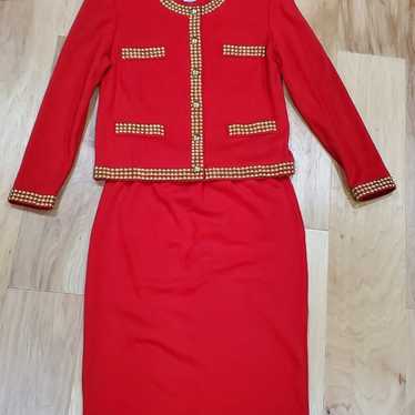 Vintage Adrienne Vittadini red Sequined skirt sui… - image 1