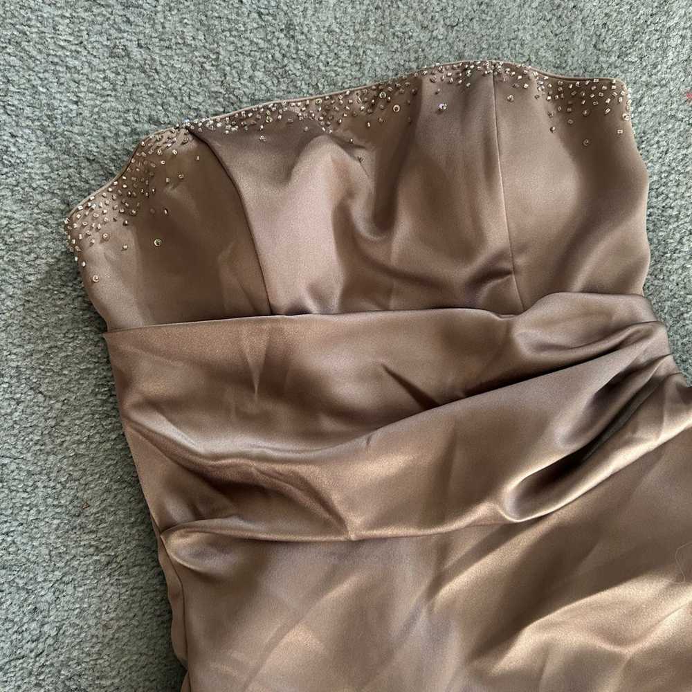 Raylia Designs Strapless Beaded Gown 8 Tan Satin … - image 5