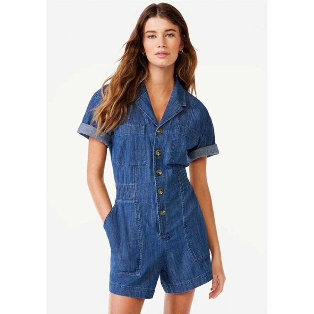 Free Assembly Women's Short Sleeve Romper Blue Si… - image 1