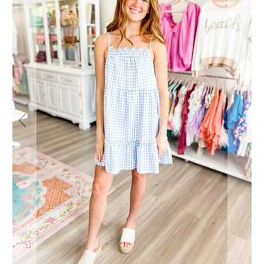 Baby blue baby doll gingham check mini dress - image 1