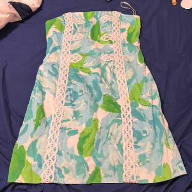 Lilly Pulitzer Blue, Green Cotton strapless cockt… - image 1