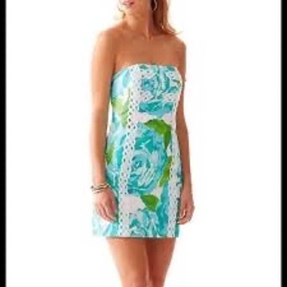 Lilly Pulitzer Blue, Green Cotton strapless cockt… - image 2