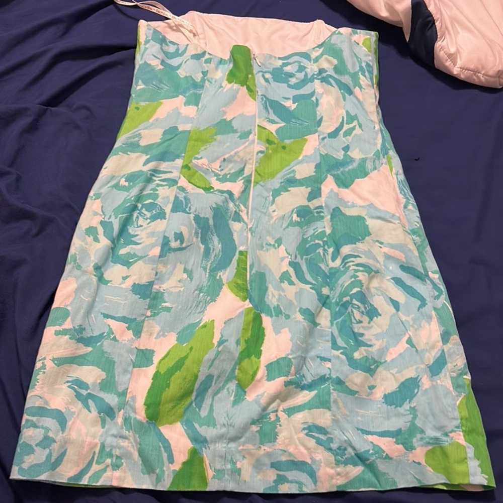 Lilly Pulitzer Blue, Green Cotton strapless cockt… - image 3