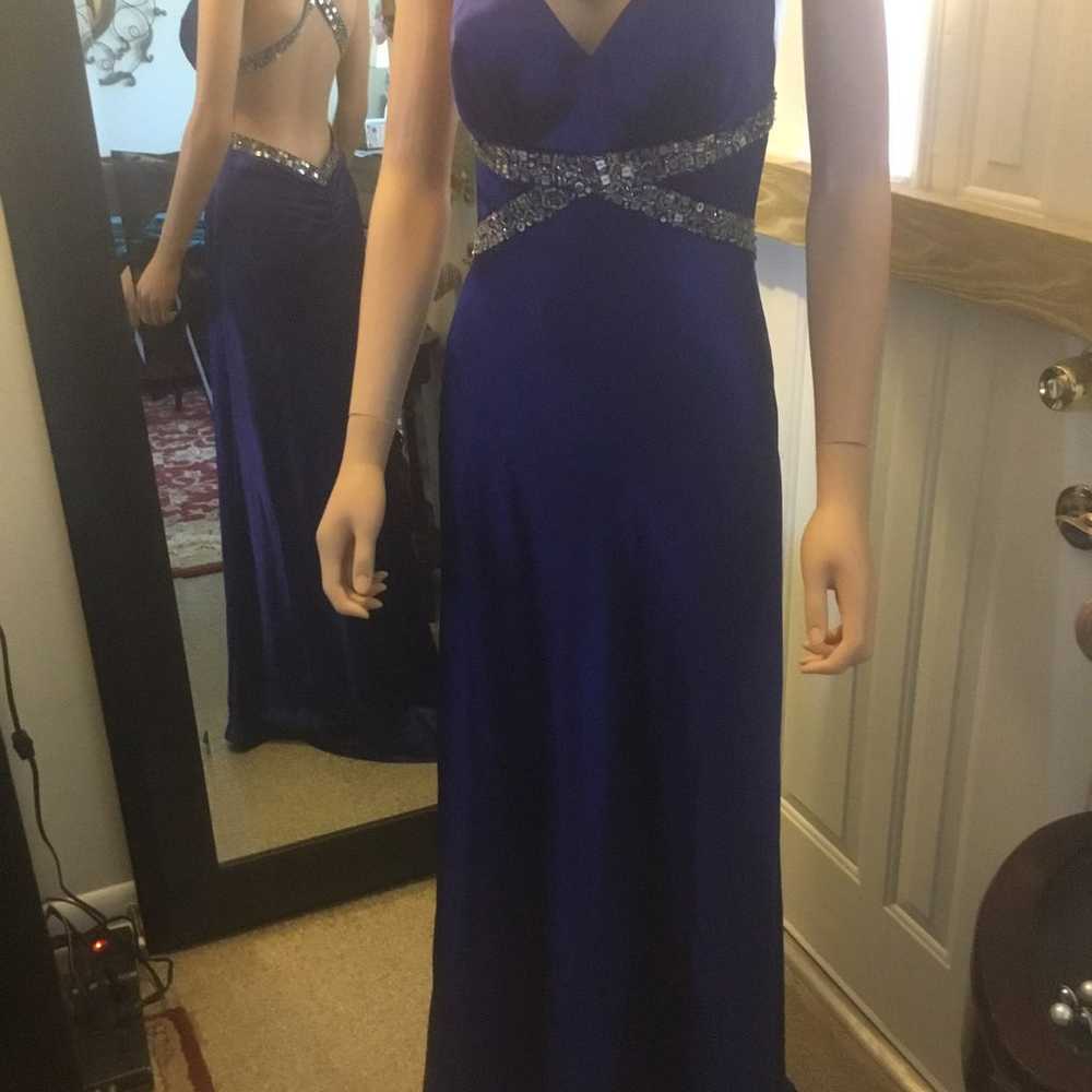 Royal Blue Silver Sequined Prom Gown - image 1