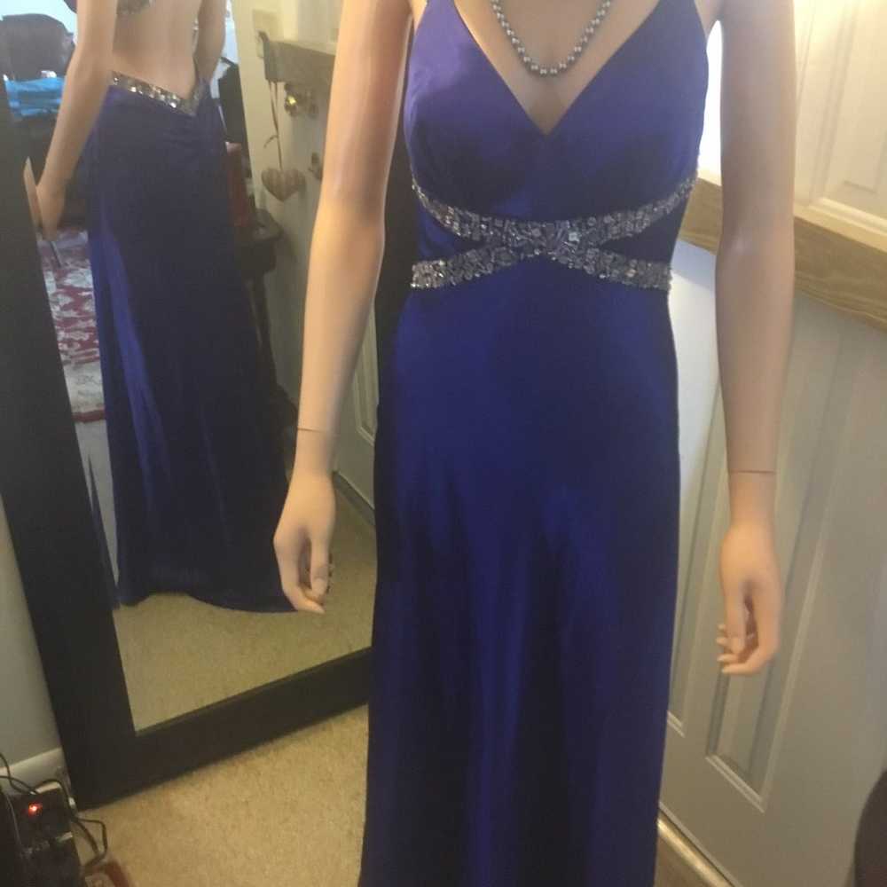 Royal Blue Silver Sequined Prom Gown - image 2