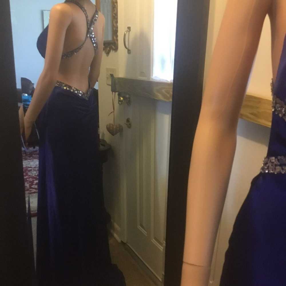 Royal Blue Silver Sequined Prom Gown - image 3