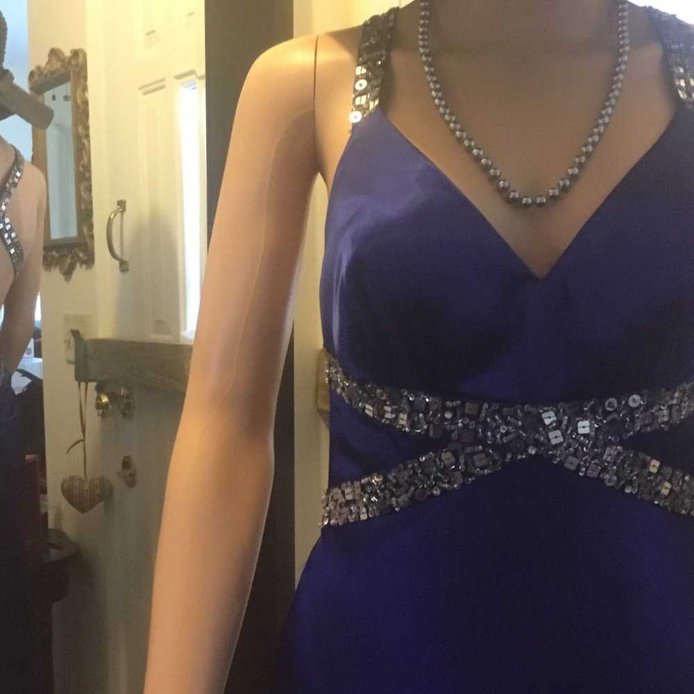 Royal Blue Silver Sequined Prom Gown - image 5