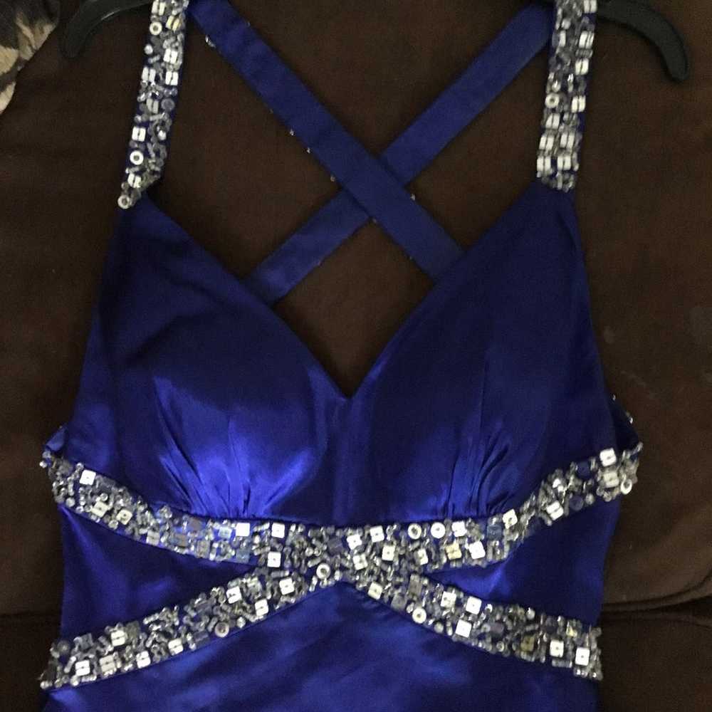 Royal Blue Silver Sequined Prom Gown - image 8