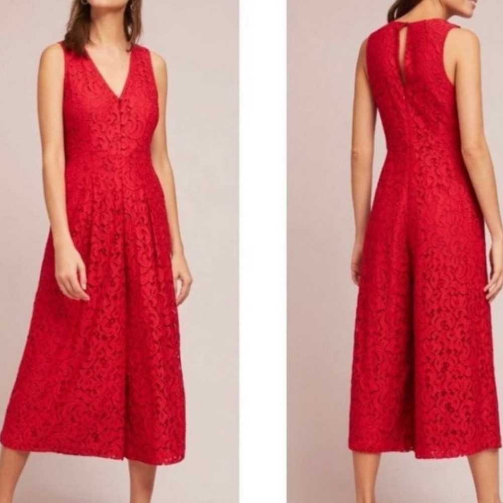 Anthropologie Red Lace Jumpsuit - image 2