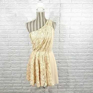 MM Couture Cream One Shoulder Lace Dress