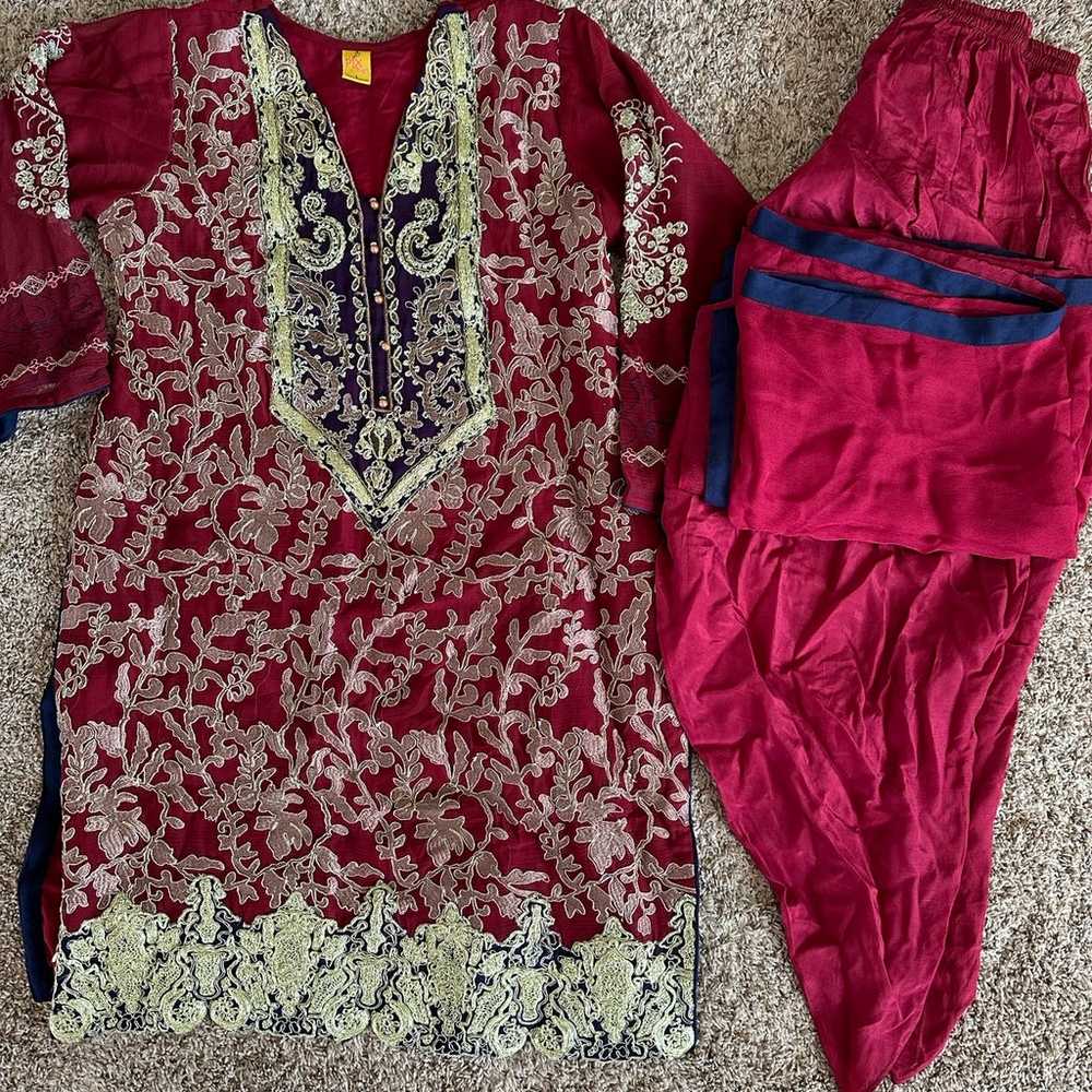 Pakistani maroon  fancy chiffon dress,L - image 1