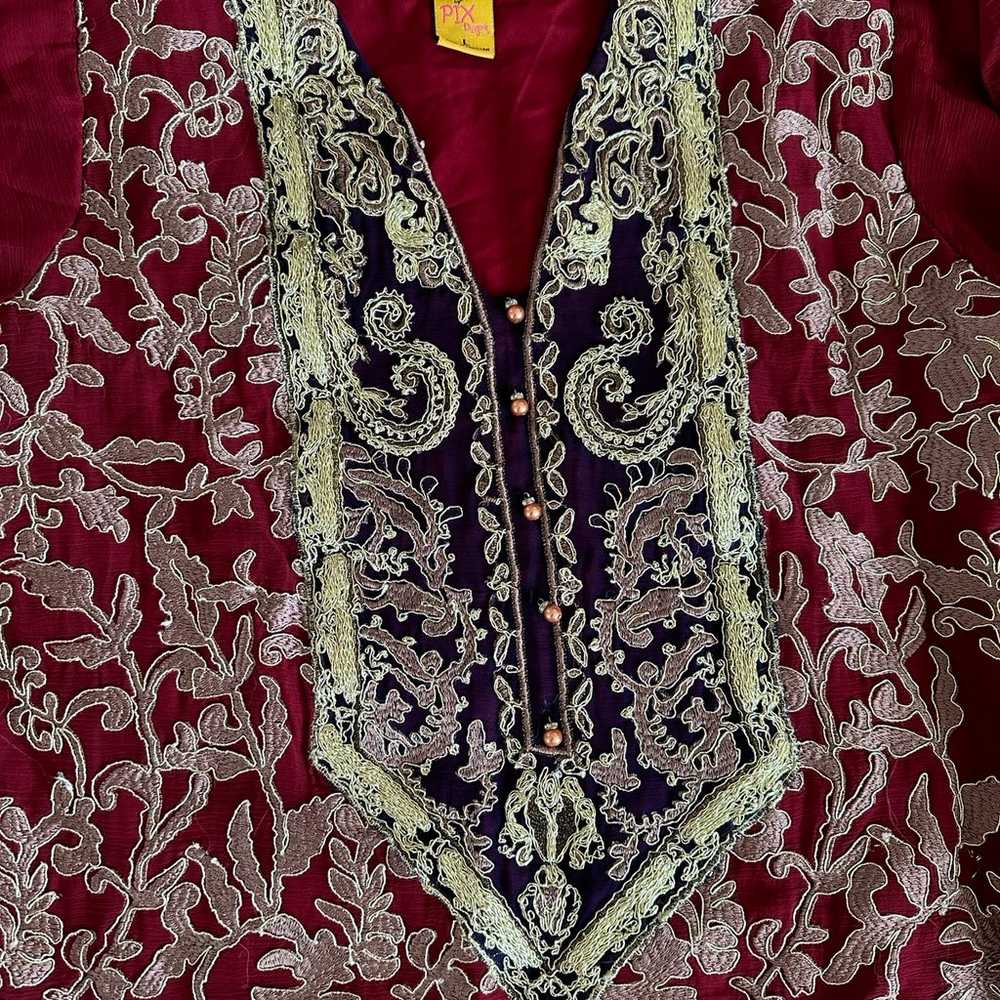 Pakistani maroon  fancy chiffon dress,L - image 2